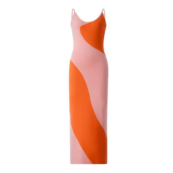 Orange/Pink Bodycon Sweater Maxi Dress, Small/Medium - Picture 3 of 3